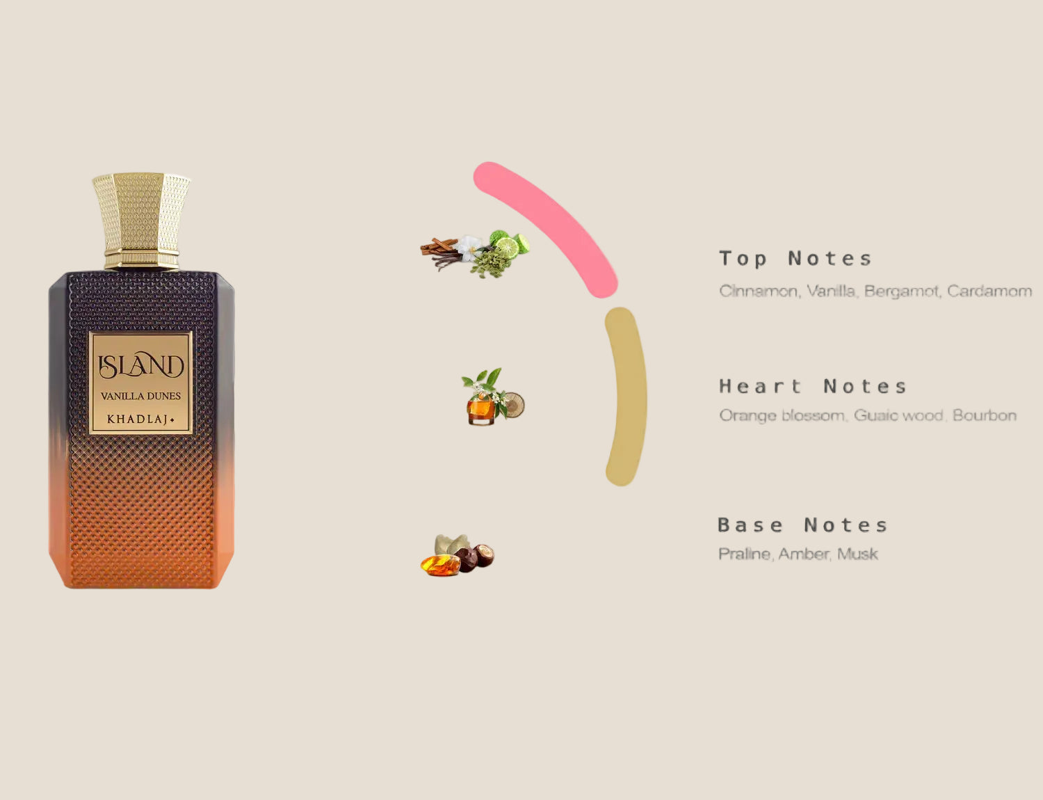 Perfume bottle with a flavor profile chart on a white background